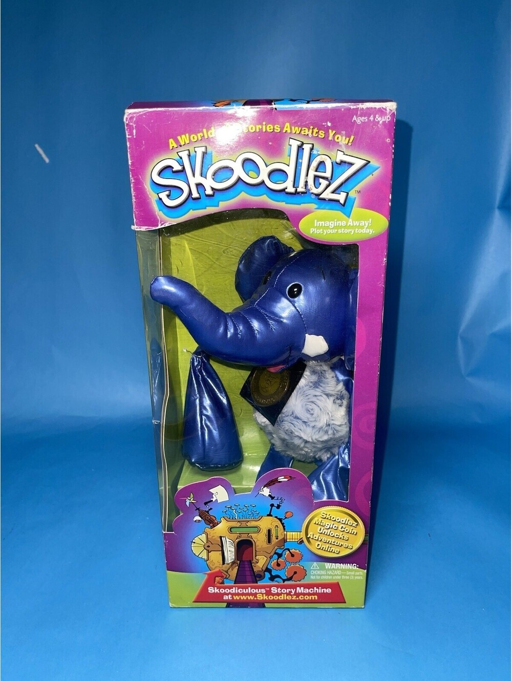 Skoodlez Blue Elephant Plush w Magic Coin Original Box Kamar 50th Anniversary￼